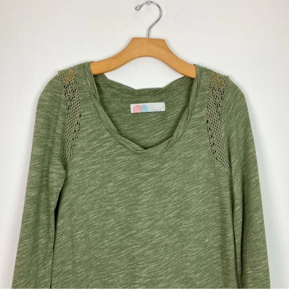 FP Beach Free People Light Green Knit Drop Waist Crochet Trim Dress Small